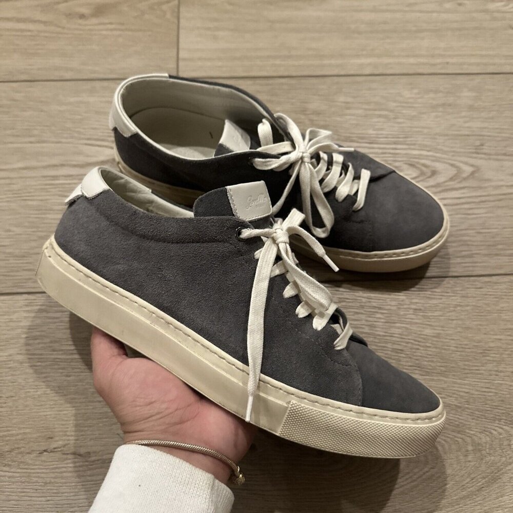 GOOD MAN BRAND BEIGE OILED SUEDE LEATHER EDGE LOW TOP SNEAKERS $228 SZ 9.5